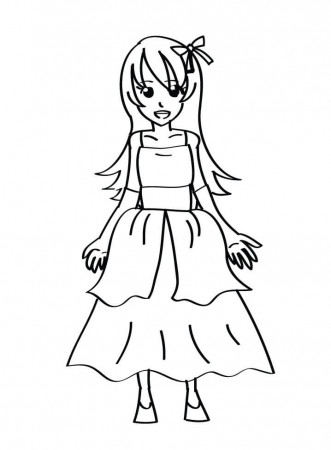 Girl in Dress Coloring Page - Free Printable Coloring Pages for Kids