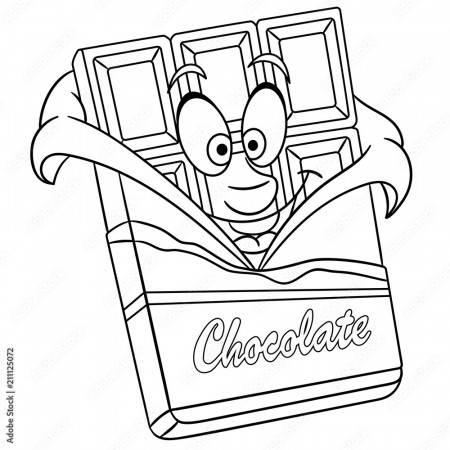 Coloring page. Coloring book. Chocolate bar. Happy Food concept. Cartoon  design for t-shirt print, icon, logo, label, patch, sticker. Stock Vector |  Adobe Stock