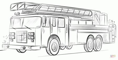 Fire truck with ladder coloring page | Free Printable Coloring Pages
