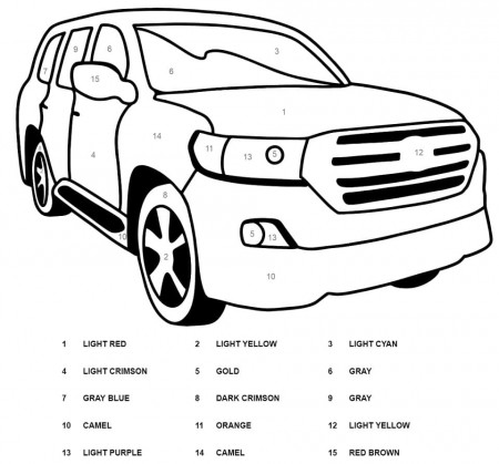 Toyota Car Color by Number Coloring Page - Free Printable Coloring Pages  for Kids