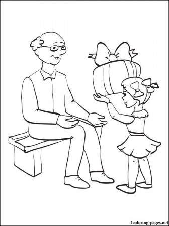 Grandfather with granddaughter coloring page | Coloring pages