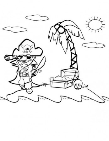 Pirate Find Gold With Treasure Map Coloring Page : Kids Play Color