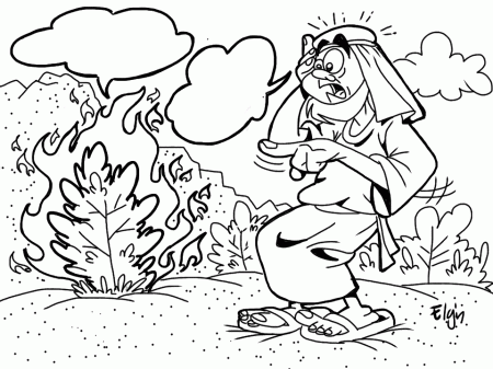 Moses and the Burning Bush Cartoon & Coloring Page - Ministry-To-Children  Cartoons Style