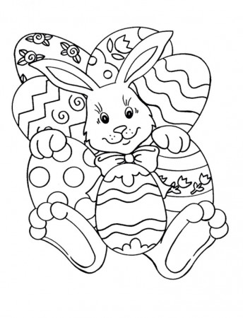 Kids Easter Coloring Pages Bunny Hunting Eggs | Easter Coloring ...