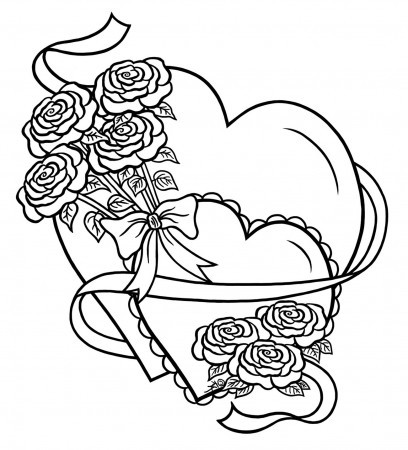 Coloring Book : Coloring Page Love Simple Heart With Flowers ...