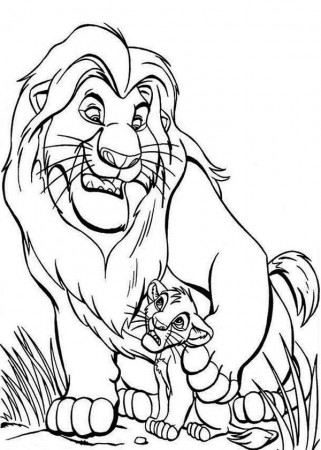 Mufasa Teach Simba The Lion King Coloring Page: Mufasa Teach Simba ...