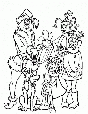 Grinch gives out Christmas gifts coloring page