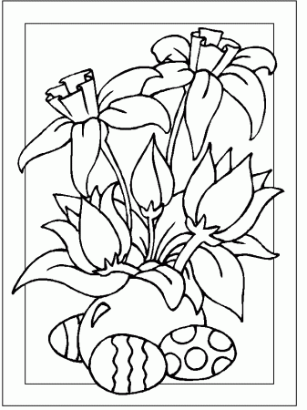 EASTER COLOURING: EASTER EGGS AND FLOWERS COLOURING PAGE