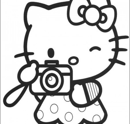 Hello Kitty Is Being Hold In Camera Coloring Page - Kids Colouring 