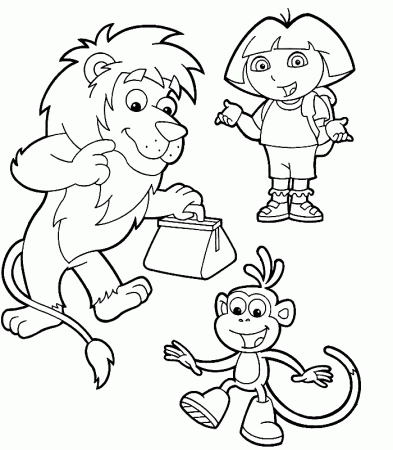 Dora, Lion and Monkey printable coloring pages for kids | coloring 