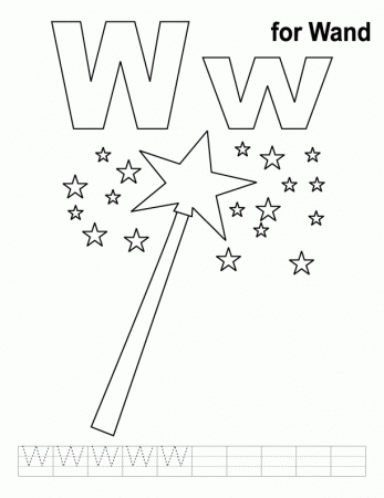 W for wand coloring page with handwriting practice | Download Free 