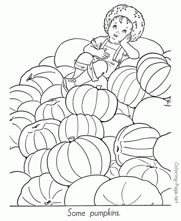 Autumn Coloring Book Page - Pumpkin harvest