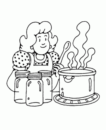 mom cooking on the kitchen coloring pages for kids