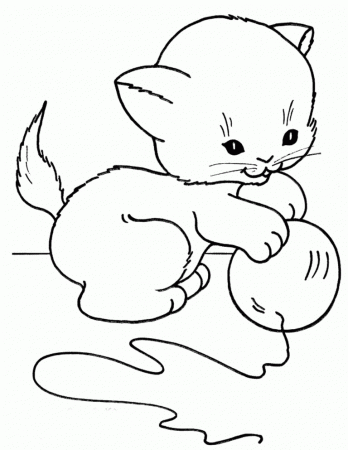 Coloring Pages Cat Playing With Balloon :Kids Coloring Pages 