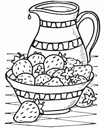 Thanksgiving Dinner Coloring Page Sheets - A bowel of strawberries 