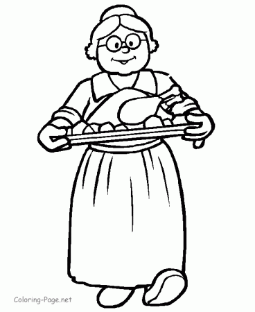 Thanksgiving Coloring Pages - Grandma serving