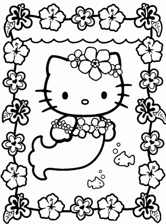 pages or hello kitty cute mermaid coloring