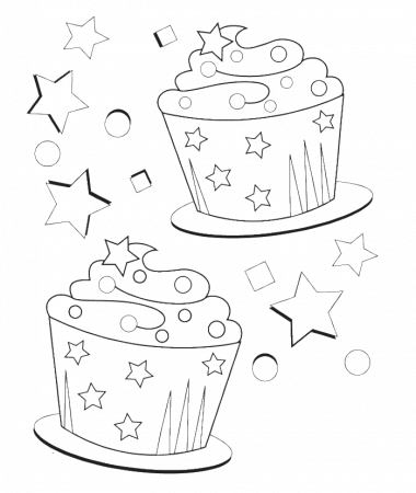 Two Birthday Cupcake Is Tasty And Delicious Coloring Page 