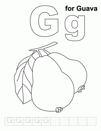 G for guava coloring page with handwriting practice | Download 