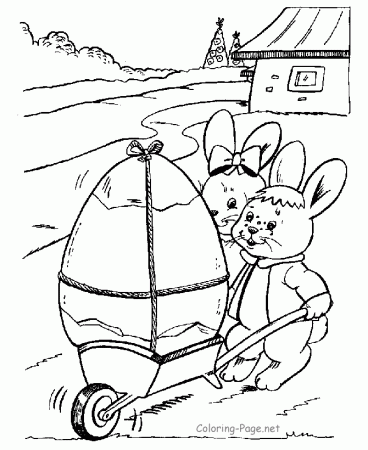 Easter Coloring Pages - Bunnies and Large Egg