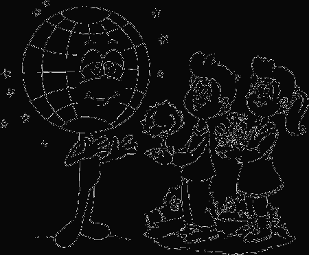 boy and girl give plants to earth coloring page - coloring.