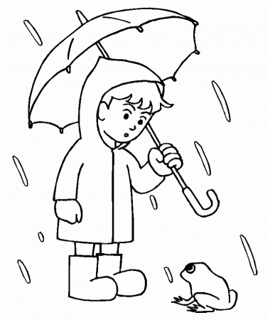 Printable Boy With His Umbrella And Rain Jacket Under The Spring 