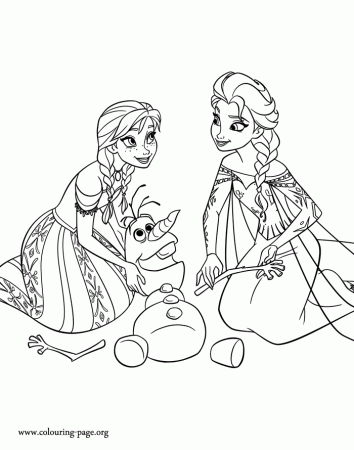 Anna and Elsa rand Olaf coloring page | Coloring Pages