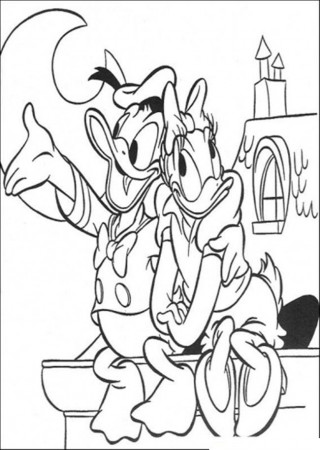 Donald and Daisy by Moonlight Coloring Page | Kids Coloring Page