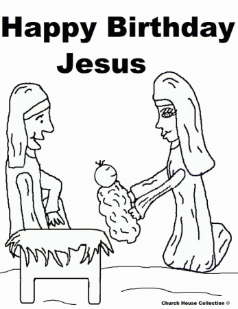 Beautiful Happy Birthday Jesus Mary Joseph And Baby Coloring Page 