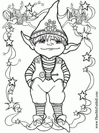Little Elf 1 Black and White coloring and craft pages. www.