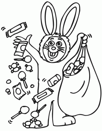 Costume Coloring Page | A Kid In A Bunny Costume