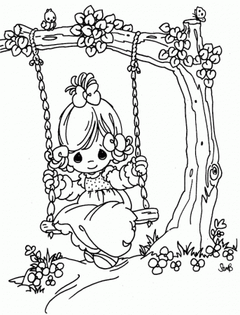 為孩子們的著色頁: swing in a tree - precious moments coloring pages