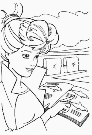 Nice Barbie Reading Book Coloring Pictures