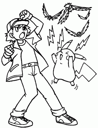 Ash and his Pokemon coloring page to print and free download