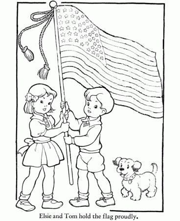 Veterans Day Coloring Pages - Children wave the flag - Veteran's 
