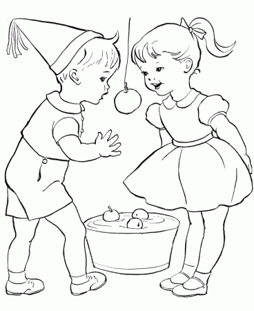 Kids Valentine's Day Coloring Pages - Apple Bobbing | HonkingDonkey
