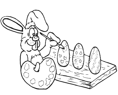 Easter Bunny Coloring Page | A Bunny Painting Easter Eggs