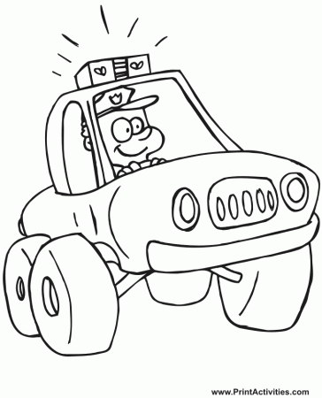 Police Car Coloring Pages | Cartoonish Police Car & Officer | Kids 