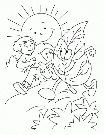 Boy racing with the leaf coloring pages | Download Free Boy racing 