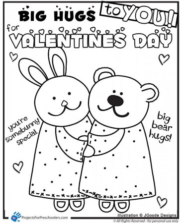 printable valentine bunny bear hugs coloring page from
