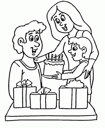 Father's Day Coloring Pages - Family giving Dad presents Coloring 