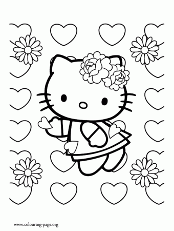 Valentine's Day - Hello Kitty on Valentine's Day coloring page