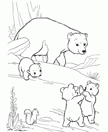 Black Bear Mom and Babies Coloring Page