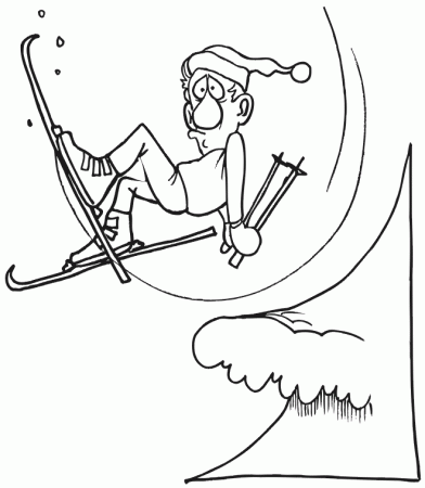 Skiing Coloring Page | A Skier Slipping Off A Ridge