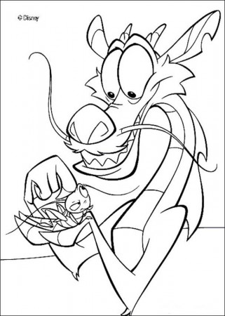 Mulan coloring pages - The guardian of the Fa family Mushu and Cri-Kee
