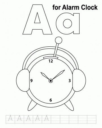 A for alarm clock coloring page with handwriting practice 