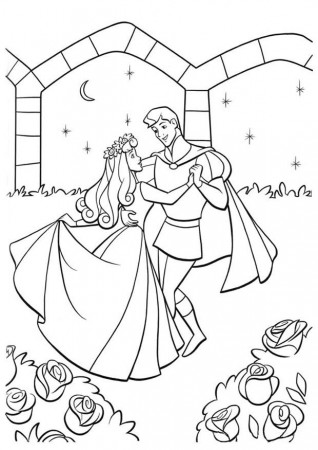 Coloring page Sleeping Beauty with prince - img 20753.