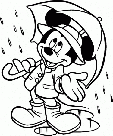 Beautiful Mickey Mouse Was Wearing An Umbrella Coloring Pages 