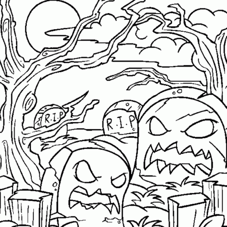 Print Halloween Coloring Pages Graveyard or Download Halloween 