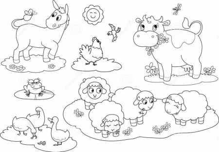 Cute Set Of Coloring Farm Animals For Children Donkey Hen Cow Frog 